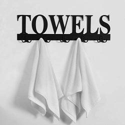 MyGift 23.5 Inch Black Metal Towels Design Wall Mounted 5 Dual-Hook Towel Hanger Rack for Bathroom or Kitchen