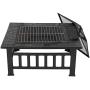 LEMY 32 inch Outdoor Square Metal Firepit Backyard Patio Garden Stove Wood Burning BBQ Fire Pit with Rain Cover, Faux-Stone Finish