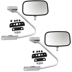 Pair of Manual Side View Chrome Mirrors with Metal Housing Replacement for Ford Pickup Truck SUV EOTZ17682D