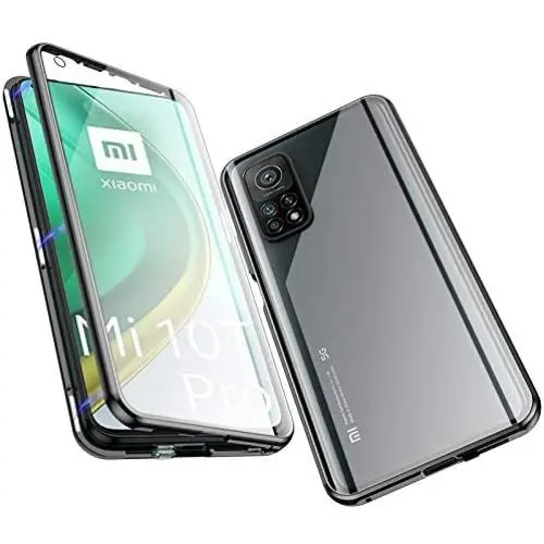 Jonwelsy Magnetic Adsorption Case for Xiaomi Mi 10T/mi 10T pro, 360 Degree Front and Back Clear Tempered Glass Flip Cover, Metal Bumper Frame for 10T (Black) Jonwelsy Magnetic Adsorption Case for Xiaomi Mi 10T/mi 10T pro, 360 Degree Front and Back Clear Tempered Glass Flip Cover, Metal Bumper Frame for 10T (Black)