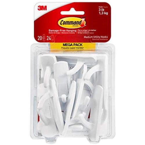 Command Utility Hooks Mega Pack, Medium, White, 20-Hooks (17001-MPES), Organize Damage-Free