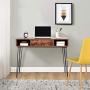 VECELO Computer Home & Office Laptop Table,Study Writing Desk with Drawers Open Shelf Storage Metal Leg，Retro Brown