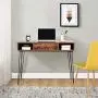 VECELO Computer Home & Office Laptop Table,Study Writing Desk with Drawers Open Shelf Storage Metal Leg,Retro Brown VECELO Computer Home & Office Laptop Table,Study Writing Desk with Drawers Open Shelf Storage Metal Leg,Retro Brown