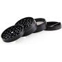 DCOU New Design Premium Zinc Alloy Herb Grinder 2.2 Inches 4 Piece Metal Grinder with Pollen Catcher with Carved Flower (Black)