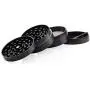 DCOU New Design Premium Zinc Alloy Herb Grinder 2.2 Inches 4 Piece Metal Grinder with Pollen Catcher with Carved Flower (Black)
