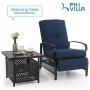 PHI VILLA Adjustable Patio Recliner Chair Metal Outdoor Lounge Chair with Removable Cushions Support 300lbs, Navy