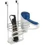 mDesign Metal Over Door Hair Care & Styling Tool Storage Organizer Basket for Hair Dryer, Flat Iron, Curling Wand, Hair Straightener, Brush - Hang Inside or Outside Cabinet Doors, 2 Sections - Chrome