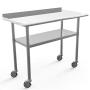 Commercial Work Table Stainless Steel Table 48 x 24 Inches Heavy Duty Workbench Industrial Restaurant Food Work Tables for Shop Worktop with 1 1/2'' Backsplash /4 Caster Wheels