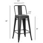 AC Pacific Modern Light Weight Industrial Metal Bucket Back Barstool, 30'' Seat Height Counter Stool (Set of 2), Matte Black Finish