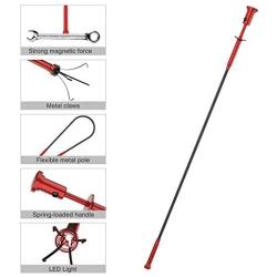 Housolution Grabber Tool Magnetic Four-claw Picker, Bendable Hose Reacher Pickup Sweeper with LED Lights, Flexible Long Handy Reaching Assist Tool for Litter Pick/Home Sink/Drain - Red