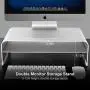 2 Tiers Aluminum Monitor Stand Shelf Riser Metal Desk Stand Base up to 27 inches Screens for PC, Laptop, Computer, iMac, MacBook with Storage Organizer Space for Magic Keyboard & Mouse(Silver