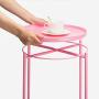 CERBIOR Tray End Table, Round Metal Tray Table Side Sofa Table Anti-Rust and Waterproof Outdoor & Indoor Snack Table Accent Coffee Table Bright Pink