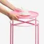CERBIOR Tray End Table, Round Metal Tray Table Side Sofa Table Anti-Rust and Waterproof Outdoor & Indoor Snack Table Accent Coffee Table Bright Pink
