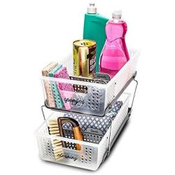 madesmart 2-Tier Organizer Bath Collection Slide-out Baskets with Handles, Space Saving, Multi-purpose Storage & BPA-Fre, Large, Frost-with Dividers