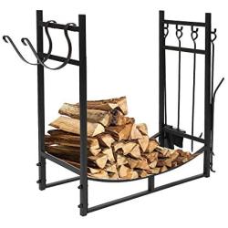 SSLine 30'' Metal Firewood Rack Log Holder with Tool Set Indoor Fireplace Wood Storage Rack Outdoor Deck Fire Wood Holder Organizer for Firepit Stove