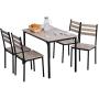 HOMCOM Modern 5-Piece Wooden Counter Dining Kitchen Table Set, 1 Table 4 Chairs Metal Legs, Suitable for Outdoors, Grey