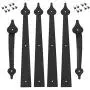 Homode Decorative Garage Door Hinges Handles, Faux Garage Door Accents, Metal Handles Hinges Hardware Kit, Screw Mounted, Black, Spear Style (4 Hinges+2 Handles)
