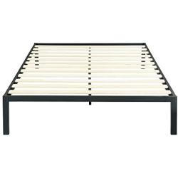 Olee Sleep 14 Inch Modern Metal Platform Bed Frame / Mattress Foundation / Wood Slat Support / No Box Spring Needed, Queen, Black