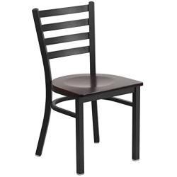 Flash Furniture HERCULES Series Black Ladder Back Metal Restaurant Chair - Walnut Wood Seat