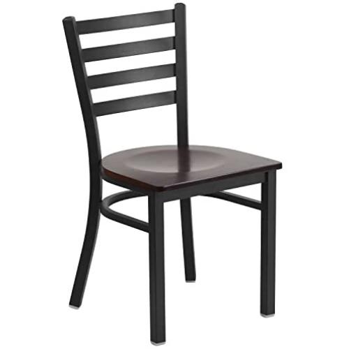 Flash Furniture HERCULES Series Black Ladder Back Metal Restaurant Chair - Walnut Wood Seat Flash Furniture HERCULES Series Black Ladder Back Metal Restaurant Chair - Walnut Wood Seat