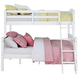 Dorel Living Airlie Solid Wood Bunk Beds Twin Over Full with Ladder and Guard Rail, White