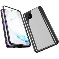 Jonwelsy Magnetic Adsorption Case for Samsung Galaxy A51, 360 Degree Front and Back Clear Tempered Glass Flip Cover, Metal Bumper Frame for Samsung Galaxy A51 (Black)