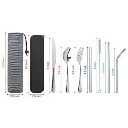 Travel Utensils, Tifanso Reusable Utensils with Case, Portable Travel Camping Cutlery Set, 9-Piece including Knife Fork Spoon Chopsticks Cleaning Brush Metal Straws, Stainless Steel Flatware Set