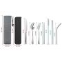 Travel Utensils, Tifanso Reusable Utensils with Case, Portable Travel Camping Cutlery Set, 9-Piece including Knife Fork Spoon Chopsticks Cleaning Brush Metal Straws, Stainless Steel Flatware Set