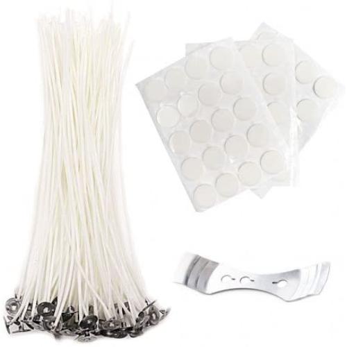 EricX Light 8 inch Candle Wick with Candle Wick Stickers and Candle Wick Centering Device,60 pcs for Candle Making