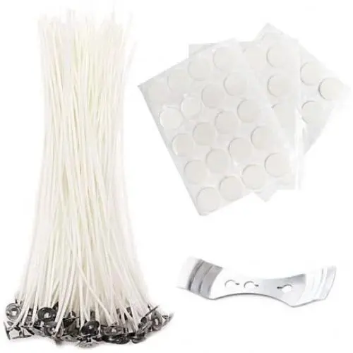 EricX Light 8 inch Candle Wick with Candle Wick Stickers and Candle Wick Centering Device,60 pcs for Candle Making