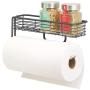 mDesign Wall Mount Metal Paper Towel Holder with Storage Shelf for Kitchen, Pantry, Laundry, Garage Organization - Shelf Holds Spice Bottles, Glass Jars, Oils and Vinegars - Graphite Gray
