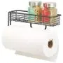 mDesign Wall Mount Metal Paper Towel Holder with Storage Shelf for Kitchen, Pantry, Laundry, Garage Organization - Shelf Holds Spice Bottles, Glass Jars, Oils and Vinegars - Graphite Gray