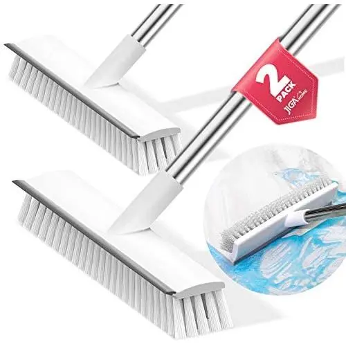 JIGA 2 Pack Floor Scrub Brush with Long Handle, Stiff Bristle Brush Scrubber, Cleaning Brush for Deck, Bathroom, Tub, Tile, Grout, Kitchen, Swimming Pool, Patio, Garages, Gray JIGA 2 Pack Floor Scrub Brush with Long Handle, Stiff Bristle Brush Scrubber, Cleaning Brush for Deck, Bathroom, Tub, Tile, Grout, Kitchen, Swimming Pool, Patio, Garages, Gray