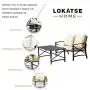 LOKATSE HOME 2 Pieces Patio Loveseat Metal Frame with Coffee Table Outdoor Bistro Furniture Set for Lawn Porch Garden Yard Poolside, Khaki LOKATSE HOME 2 Pieces Patio Loveseat Metal Frame with Coffee Table Outdoor Bistro Furniture Set for Lawn Porch Garden Yard Poolside, Khaki