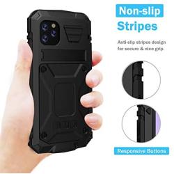 HATA iPhone 11 Metal Military Heavy Duty case, iPhone 11 Rugged Drop Tested Case with Built-in Screen Protector Kickstand Sturdy Full Body Cover (Black, iPhone 11)