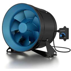 TerraBloom ECMF-250, Quiet 10'' Inline Duct Fan with 0-100% Variable Speed Controller, Air Tight Metal Casing, Energy Efficient EC Motor. Heating and Cooling Booster and Exhaust Blower For Grow Rooms