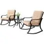 SOLAURA 3-Piece Outdoor Rocking Chairs Bistro Set, Black Steel Patio Furniture with Brown Thickened Cushion & Glass-Top Coffee Table SOLAURA 3-Piece Outdoor Rocking Chairs Bistro Set, Black Steel Patio Furniture with Brown Thickened Cushion & Glass-Top Coffee Table