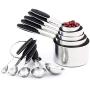 VOJACO (10-Piece) Measuring Cups and Spoons Set, Stainless Steel Measuring Cup and Spoon with Soft Silicone Handles, Stackable Metal Kitchen Tools and Gadgets for Dry and Wet Ingredients (Black)