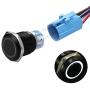 19mm Latching Push Button Switches SPDT ON/Off Waterproof Black Metal 12V Ring LED with Wire Plug (White)