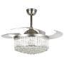 42'' Crystal Ceiling Fan with Retractable Blades Modern Indoor Chandelier Ceiling Fans with Lights and Remote Invisible LED Fandelier 3 Color Temperature Light Fixture Brushed Nickel