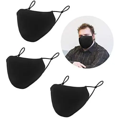 Extra Large Washable Cotton Mouth shields, 3-Ply Black Adjustable Ear Loop - Breathable Reuasble Unisex Adult Dust Warm Cloth Face Bandana (3 pack XL) Extra Large Washable Cotton Mouth shields, 3-Ply Black Adjustable Ear Loop - Breathable Reuasble Unisex Adult Dust Warm Cloth Face Bandana (3 pack XL)