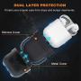 Lauzq Metal Airpods Case,Hard Case Cover Full Protective Skin Cover Shockproof Compatible Airpods 1&2 Charging Case(Not for Wireless Charging),Dual-Layer Silicone & Anti-Lost Keychain