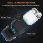 Lauzq Metal Airpods Case,Hard Case Cover Full Protective Skin Cover Shockproof Compatible Airpods 1&2 Charging Case(Not for Wireless Charging),Dual-Layer Silicone & Anti-Lost Keychain