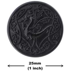 Bezelry 12 Pieces Celtic Flying Dragon Metal Shank Buttons. 25mm (1 inch) (Matte Black)