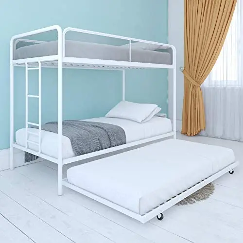DHP Triple Metal Bunk Bed Frame, White, Twin DHP Triple Metal Bunk Bed Frame, White, Twin