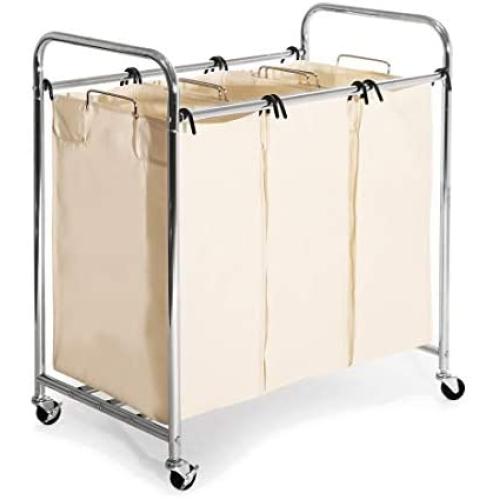 Seville Classics Mobile 3-Bag Heavy-Duty Laundry Hamper Sorter Cart