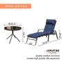 LOKATSE HOME 3 Pieces Outdoor Patio Chaise Lounges Chairs Set Adjustable with Folding Table, Dark Blue Cushions