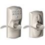 Schlage, Satin Nickel FE595VCAM619ACC Camelot Keypad Entry with Flex-Lock and Accent Levers