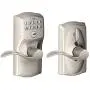 Schlage, Satin Nickel FE595VCAM619ACC Camelot Keypad Entry with Flex-Lock and Accent Levers Schlage, Satin Nickel FE595VCAM619ACC Camelot Keypad Entry with Flex-Lock and Accent Levers