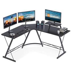 Coleshome L Shaped Desk, 51'' Home Office Corner Desk with Shelf, Gaming Computer Desk with Monitor Stand, PC Table Workstation with Shelf, Black